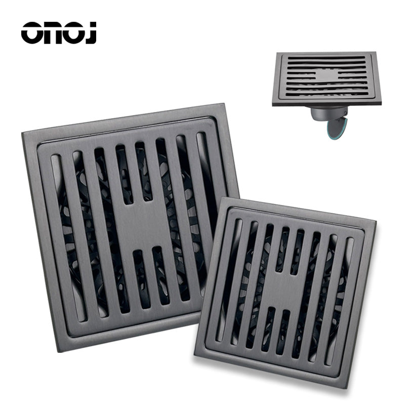 ONOJ 4x4 Inch Stainless Steel Square Shower Drain with Odor-Proof Seal and Removable Strainer