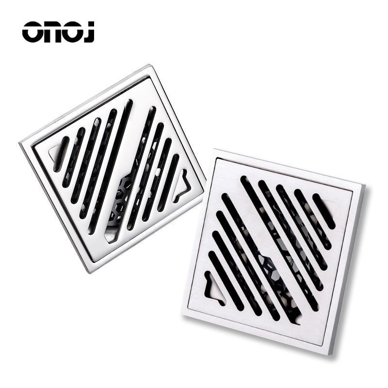 ONOJ Stainless Steel Square Shower Drain with Anti-Odor System and Removable Strainer，4x4 Inch
