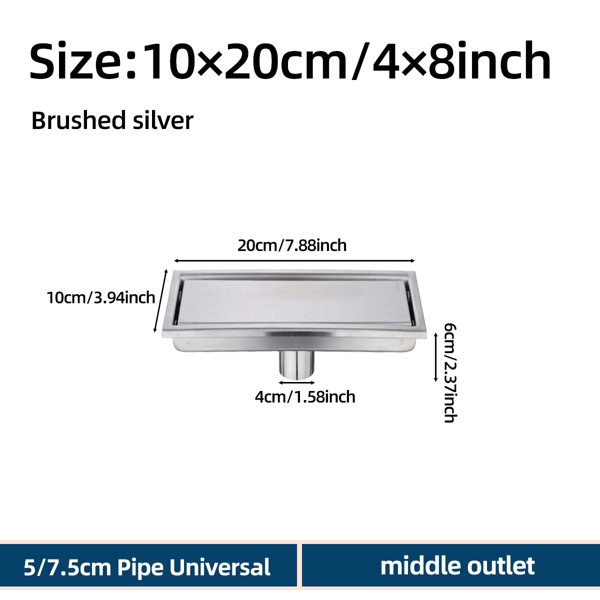 ONOJ 304 Stainless Steel Invisible Floor Drain 20-60cm Bathrooms Anti-Clog Quick Drain