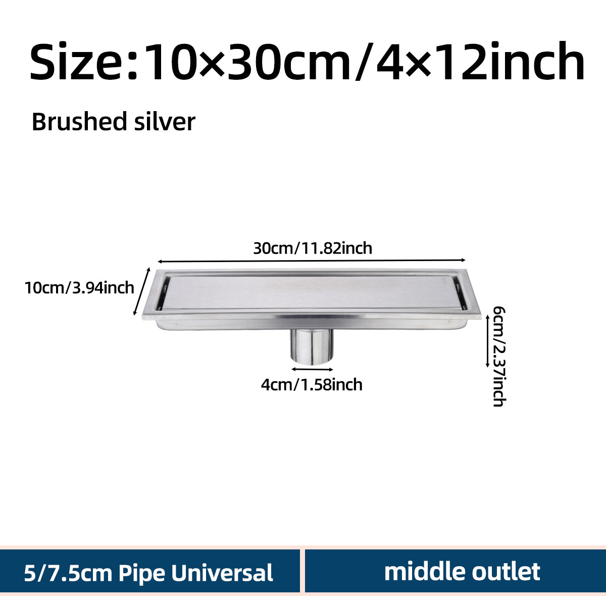 ONOJ 304 Stainless Steel Invisible Floor Drain 20-60cm Bathrooms Anti-Clog Quick Drain