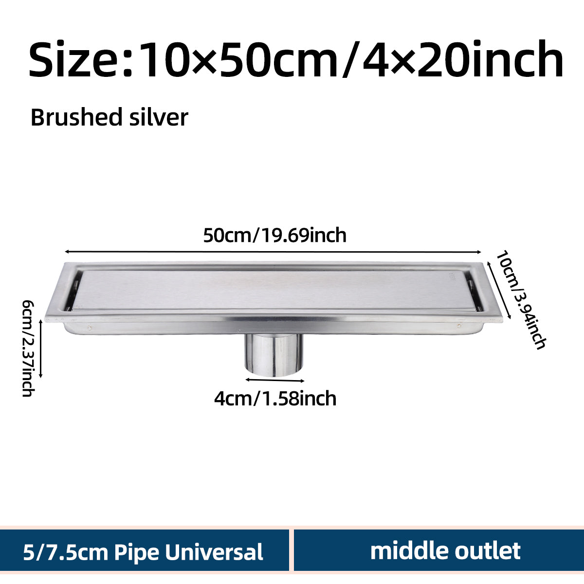 ONOJ 304 Stainless Steel Invisible Floor Drain 20-60cm Bathrooms Anti-Clog Quick Drain