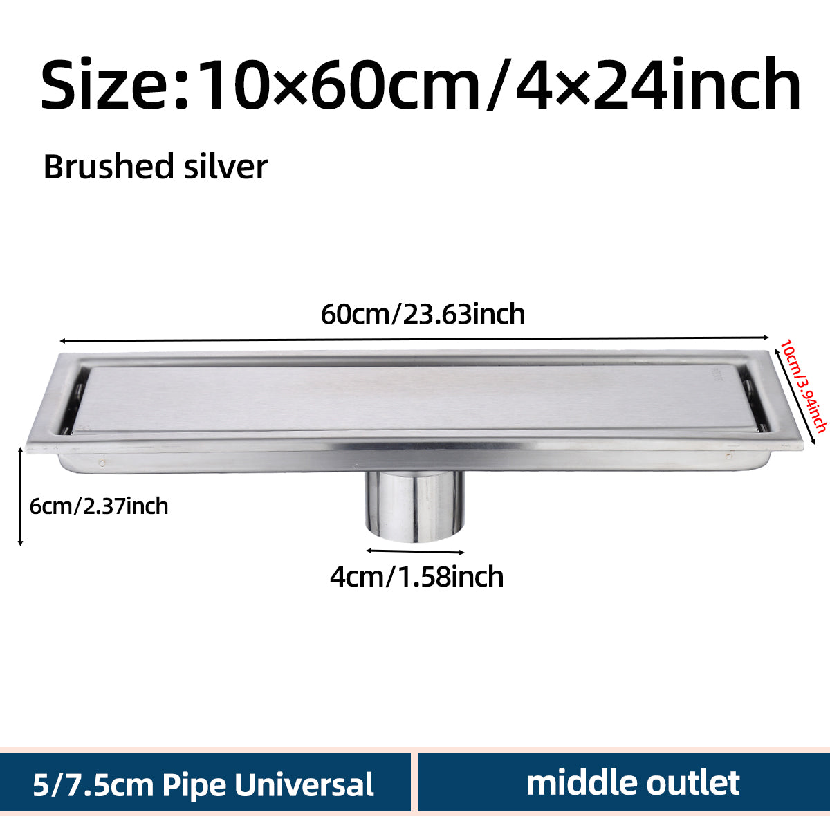 ONOJ 304 Stainless Steel Invisible Floor Drain 20-60cm Bathrooms Anti-Clog Quick Drain