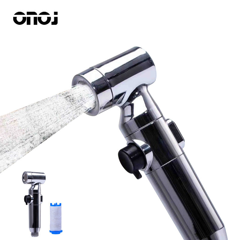 ONOJ Silver household hand-held bidet spray can filter one button water stop bathroom toilet spray shower nozzle