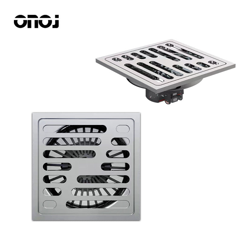 ONOJ 304 Stainless Steel Anti-Odor Square Floor Drain, Large Flow Rapid Drainage, Universal for Bathroom and Kitchen, Insect and Backflow Prevention