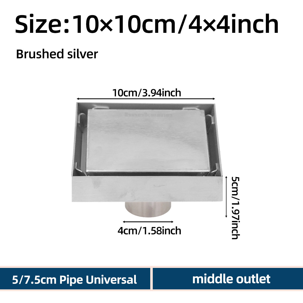 ONOJ 304 stainless steel concealed square floor drain for odor and blockage prevention, shower room floor drain 10x10