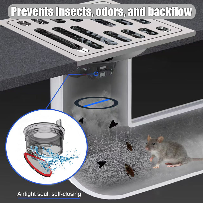 ONOJ 304 Stainless Steel Anti-Odor Square Floor Drain, Large Flow Rapid Drainage, Universal for Bathroom and Kitchen, Insect and Backflow Prevention