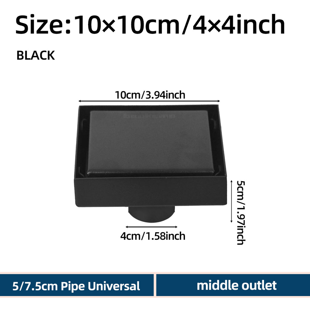 ONOJ 304 stainless steel concealed square floor drain for odor and blockage prevention, shower room floor drain 10x10