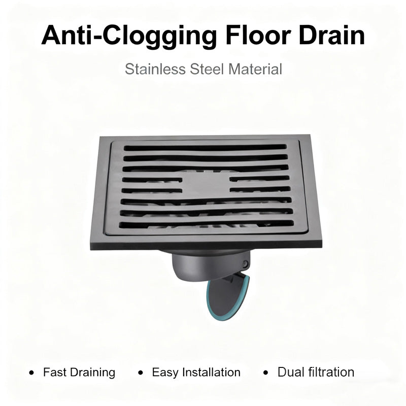 ONOJ 4x4 Inch Stainless Steel Square Shower Drain with Odor-Proof Seal and Removable Strainer
