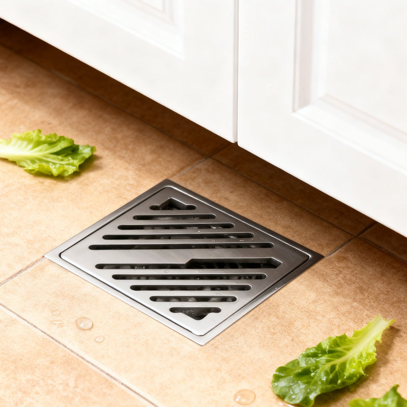 ONOJ Stainless Steel Square Shower Drain with Anti-Odor System and Removable Strainer，4x4 Inch