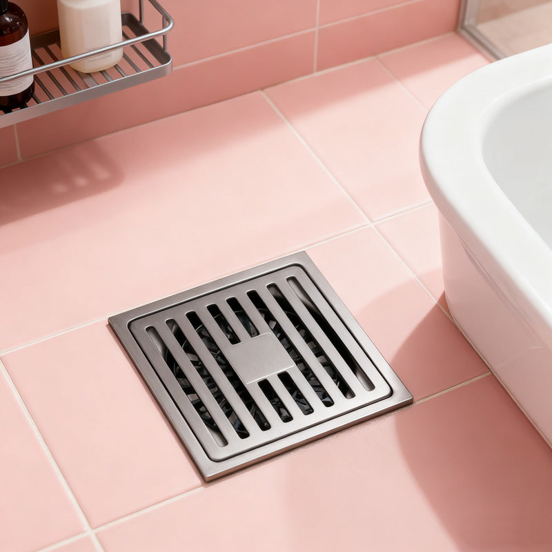 ONOJ 4x4 Inch Stainless Steel Square Shower Drain with Odor-Proof Seal and Removable Strainer