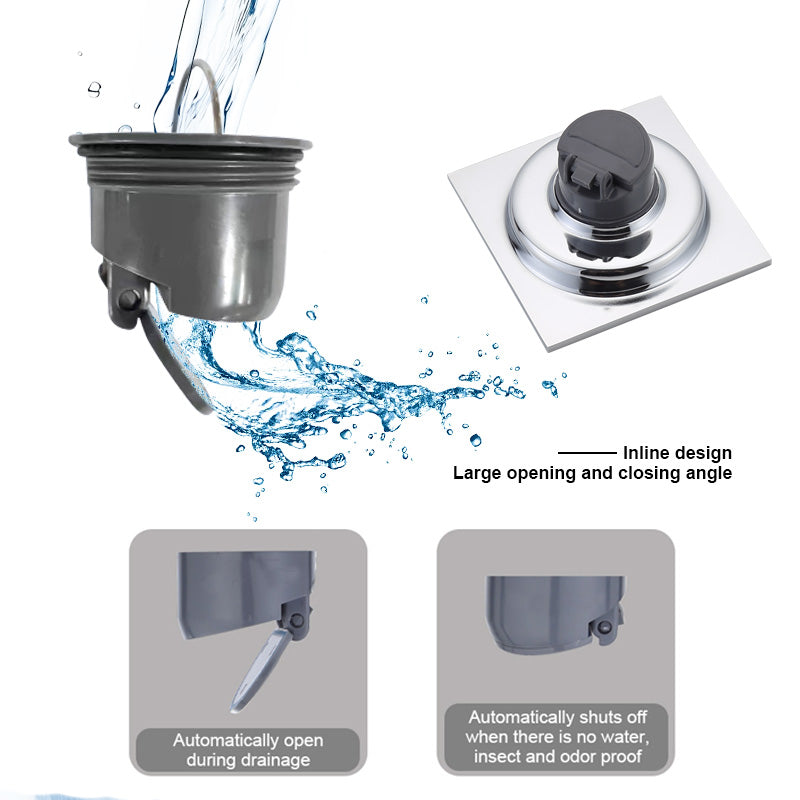 ONOJ Stainless Steel Square Shower Drain with Anti-Odor System and Removable Strainer，4x4 Inch