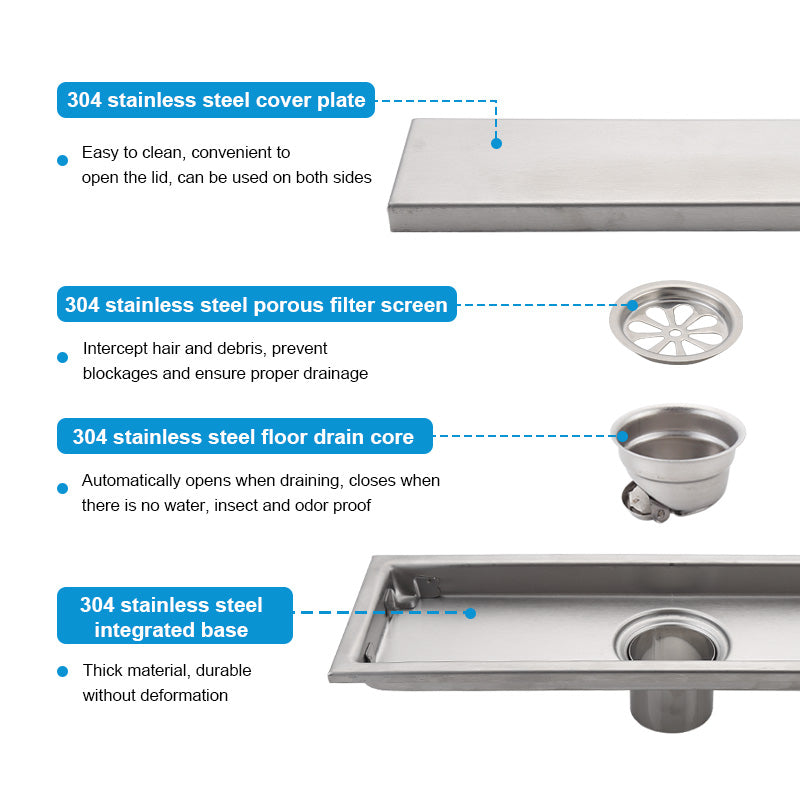 ONOJ 304 Stainless Steel Invisible Floor Drain 20-60cm Bathrooms Anti-Clog Quick Drain
