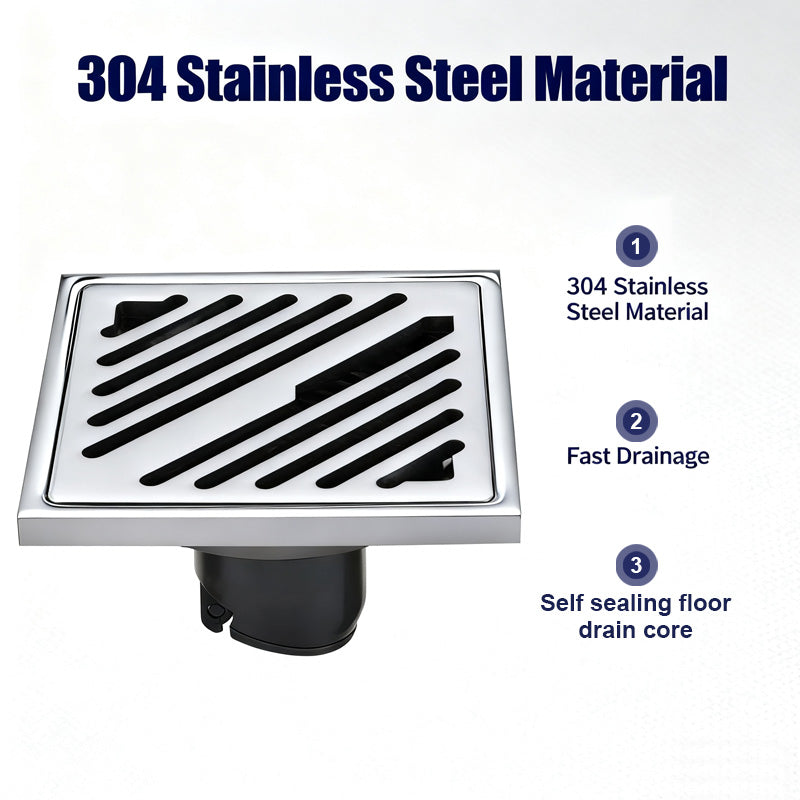 ONOJ Stainless Steel Square Shower Drain with Anti-Odor System and Removable Strainer，4x4 Inch